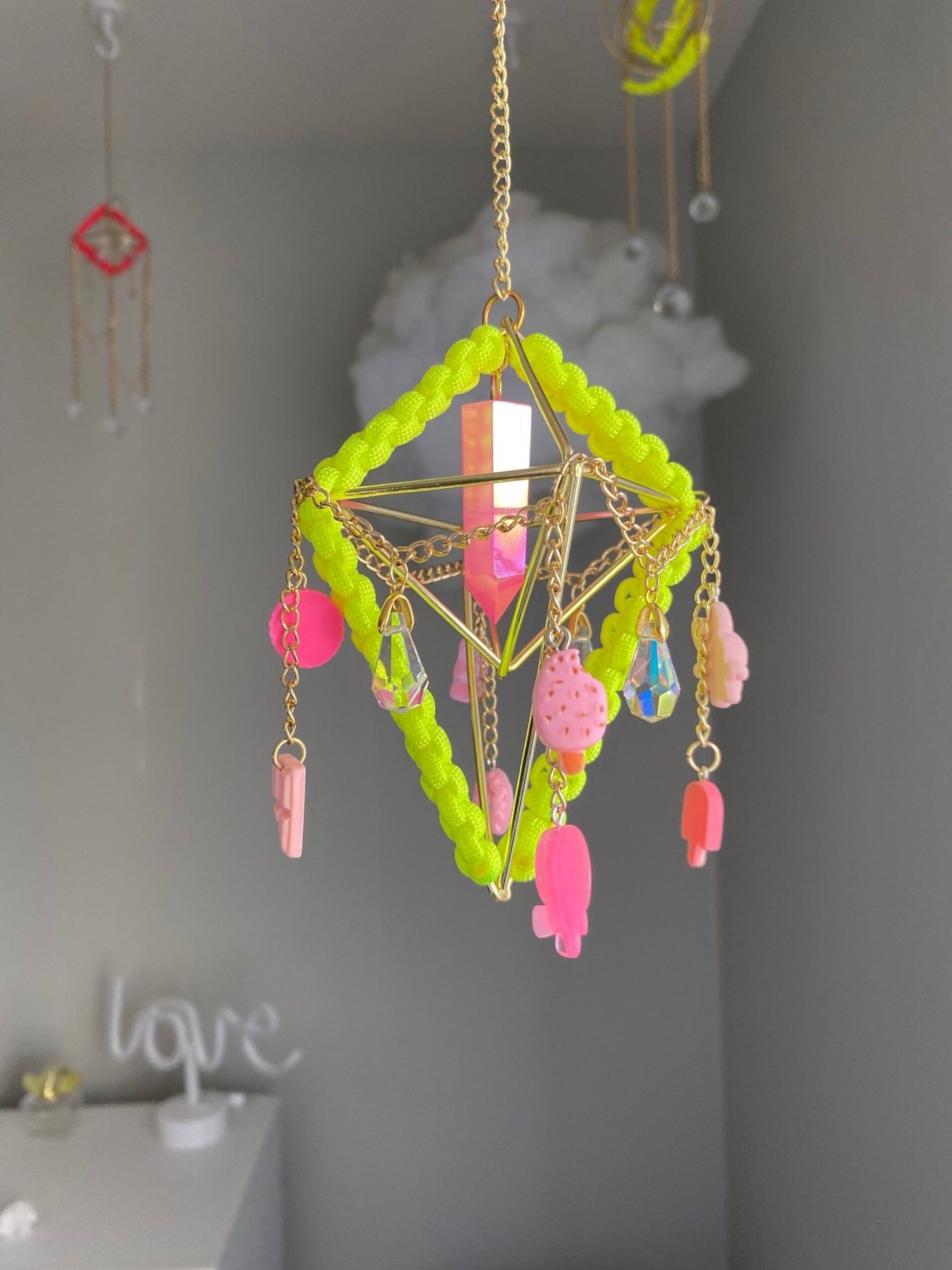 Pink Aura Quartz Yellow Sun Catcher - catchandreflect