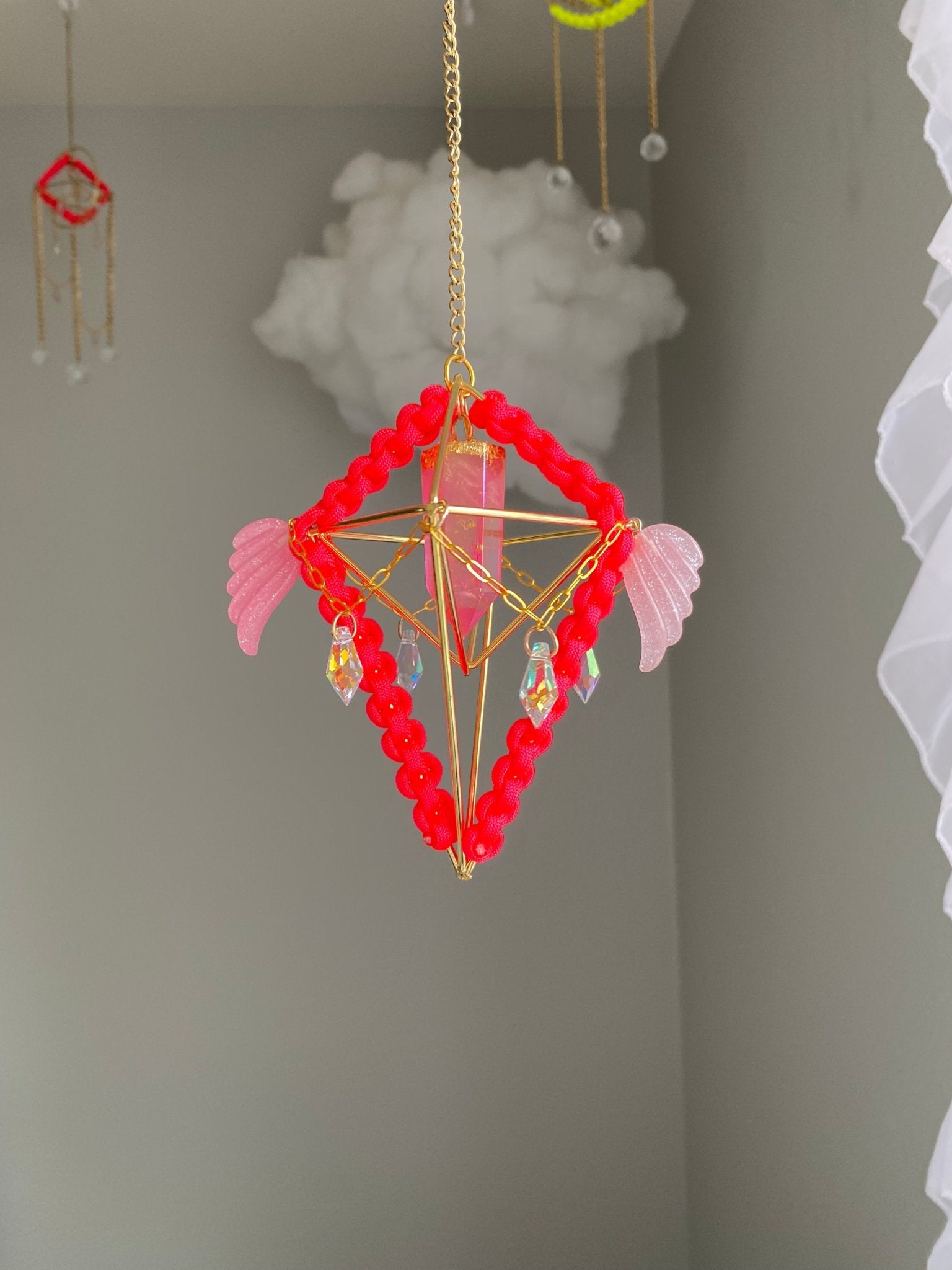 Pink Sun Catcher with Pink Aura Quartz - catchandreflect
